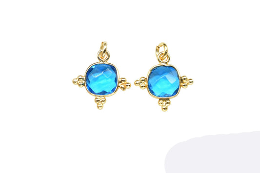 Blue Topaz8mm Cushion Bezel charm/Station Bezel Link Supplies/Blue Topaz Jewelry Making/Square Pendant//Gemstone Connector Pendant