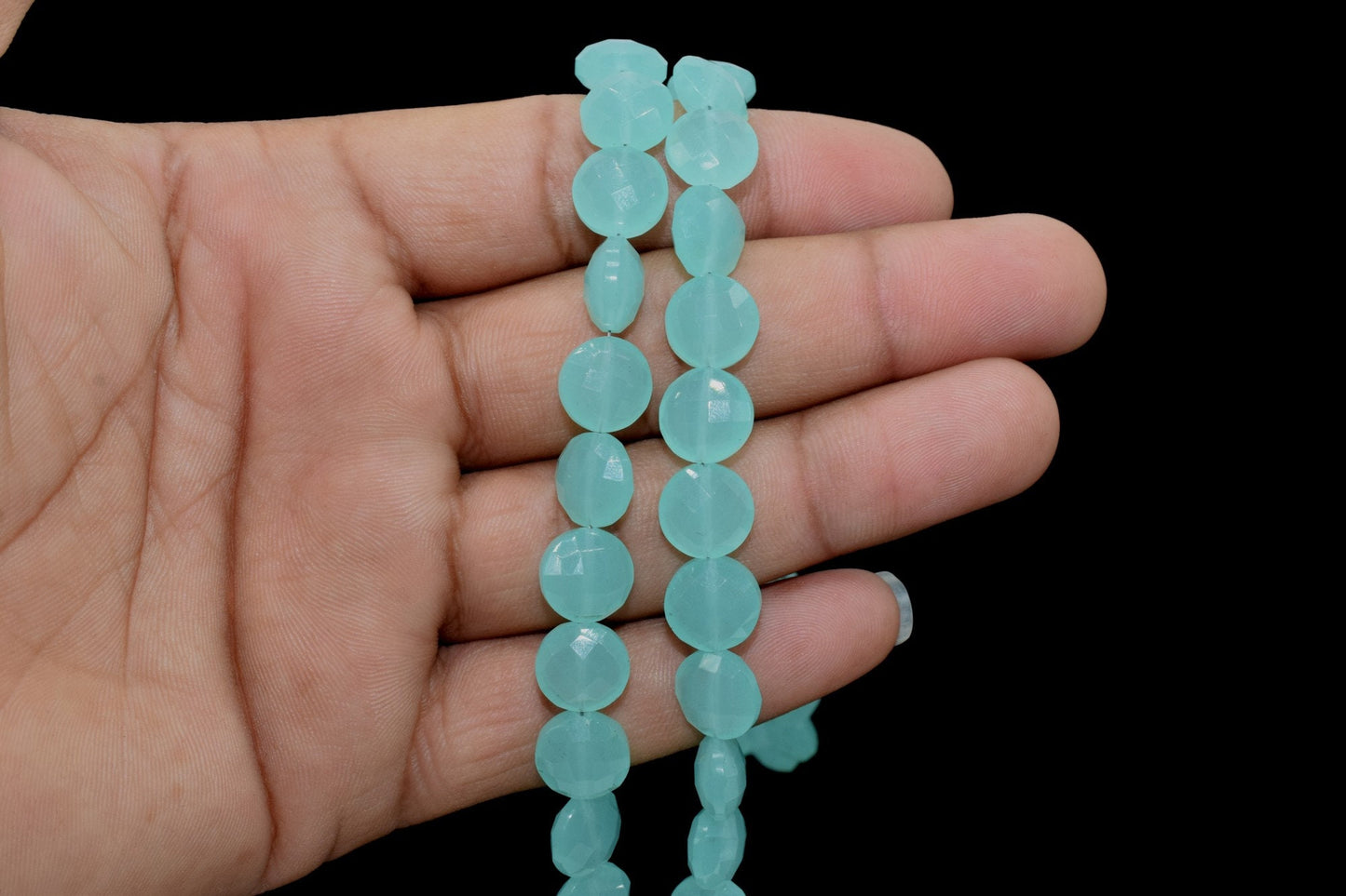 Aqua Chalcedony 10mm Faceted Coin Shape Briolettes, Chalcedony Pair, Chalcedony,RARE NATURAL Aqua-Chalcedony Faceted Coin Shape Briolettes