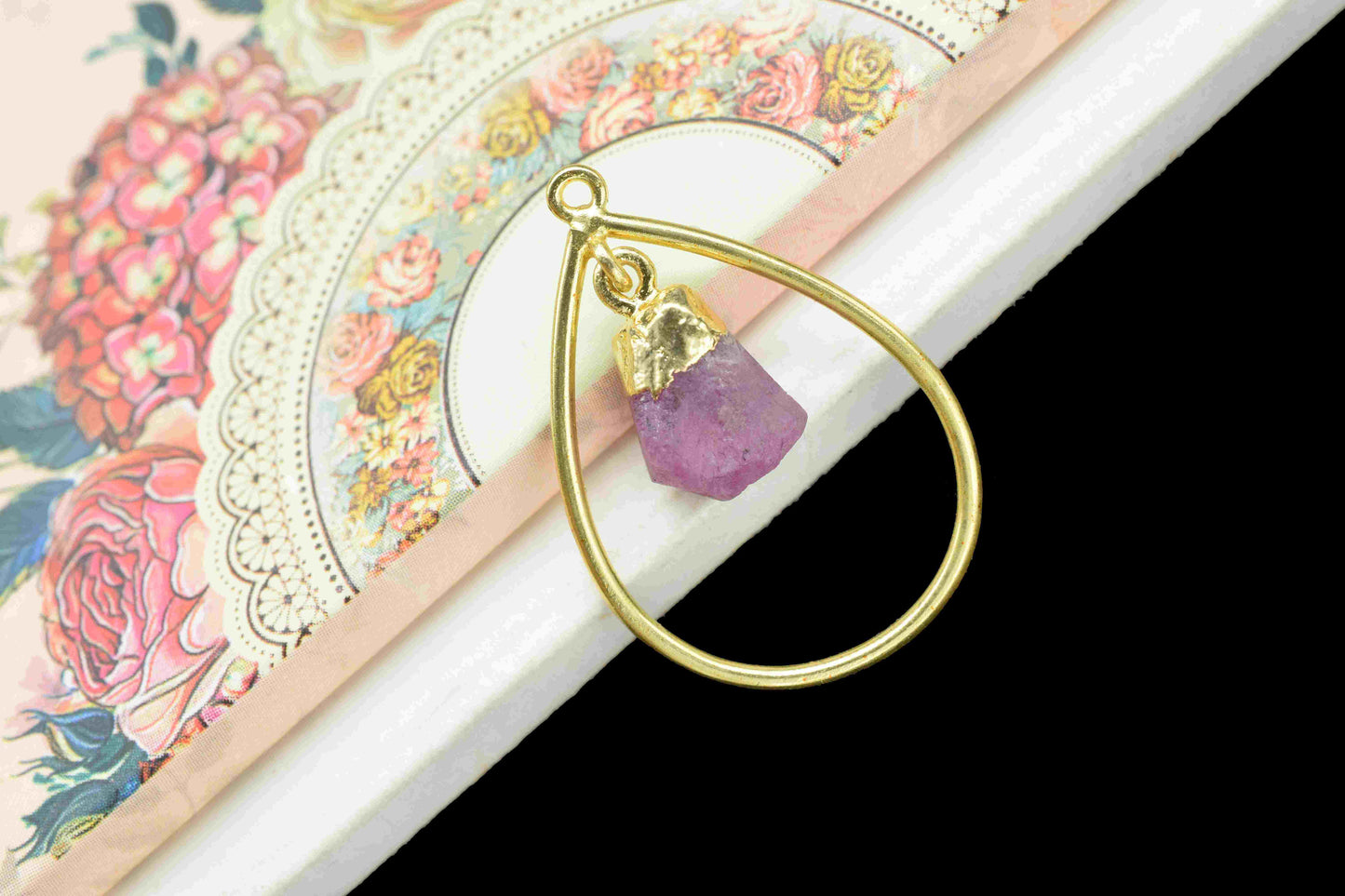 Natural Rough Stone Pendant,Finding Teardrop,Wedding jewelry,Bridal Jewelry,Gemstone Components,Electroplated Pendant Jewelry,Station Link