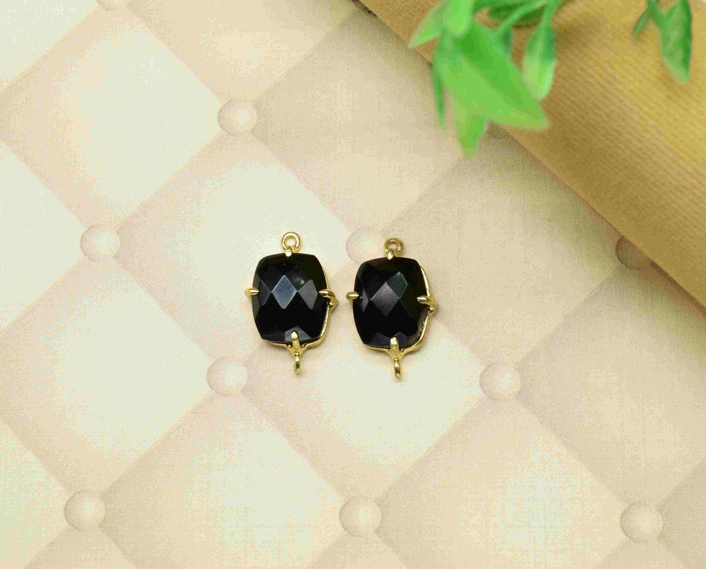 Black Onyx Faceted 10x12mm Cushion Shape Bezel,Black Onyx Handmade Gemstone Bezel Prong Set Pendant,Black Onyx double bail connector jewelry