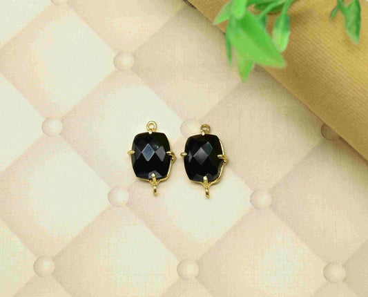 Black Onyx Faceted 10x12mm Cushion Shape Bezel,Black Onyx Handmade Gemstone Bezel Prong Set Pendant,Black Onyx double bail connector jewelry