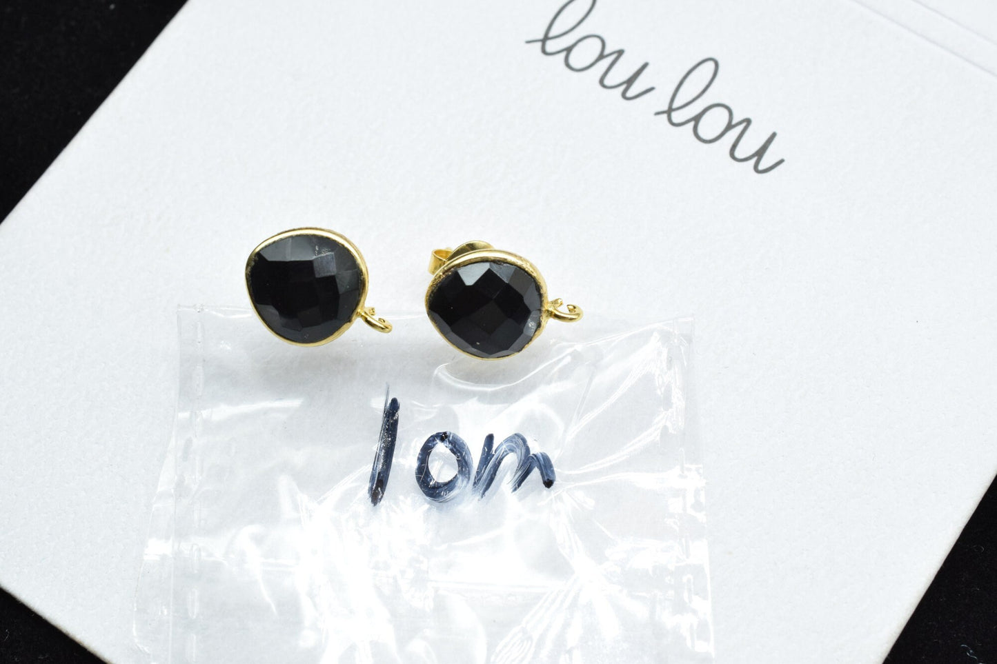10mm Heart Shape Earring Connector,Black Gemstone Ear Post Studs,Black Onyx Earring Connectors,DIY Jewelry Making Supply,Gold Plated Studs