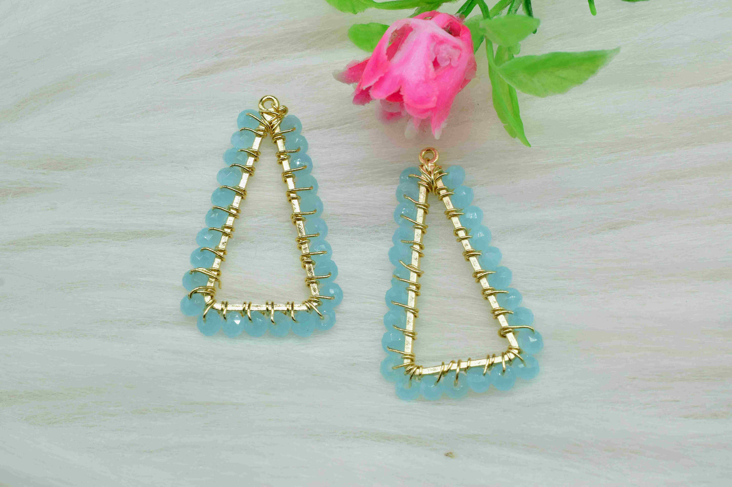 Aqua Quartz Wire Wrapped Dangle Earring, Gemstone Component,Handmade Connector,Beaded Earring Connector,Finding Necklace,Aqua Quartz Jewelry