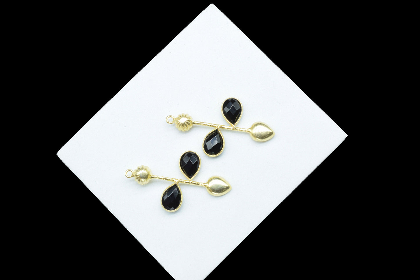 Black Onyx Teardrop Faceted Bezel Connector,Black Onyx Earring Connector,Jewelery Supply,Black Onyx Pendant Charms,Designer Pendants,B'Gifts