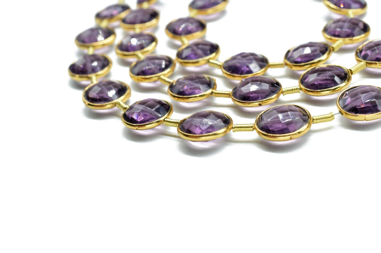 Amethyst Gemstone 10mm Round Charms Beads Strand,Amethyst Findings Jewelry Making,Brass Gold Plated bezel,February Birthstone Coin Links