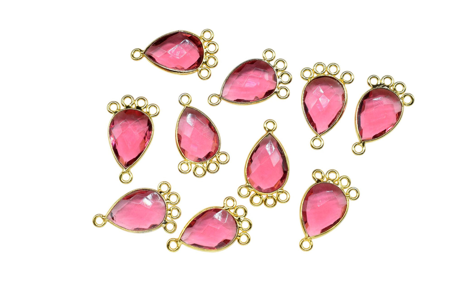 Pink Tourmaline 10x14mm Teardrop Bezel Charm/Charms Connector/Handmade Jewellery Connectors/Gemstone Brass Component/Women Jewelry/Gift