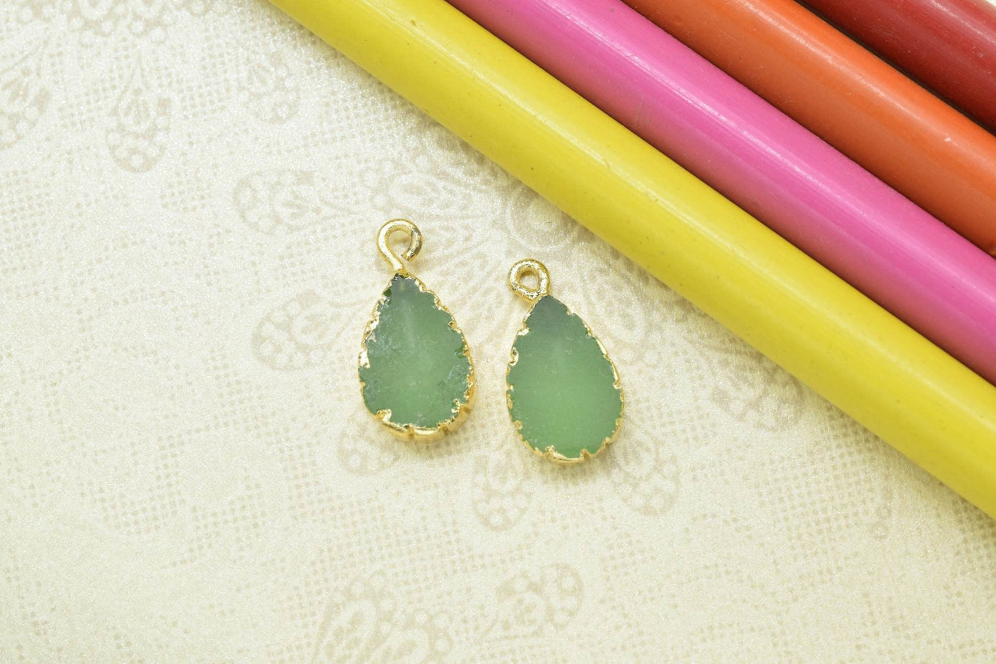 Prehnite Pendant Charms,Gemstone Single Bail Connectors,Necklace Connectors,Teardrop Pendant Jewelry,Handmade Cabechon Pendant Charms