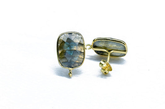 Labradorite 12x16mm rectangle Earring Connector,Jewelry Making,Sapphire Connector post stud,Gold Plated Earring Connector,Rectangle Studs