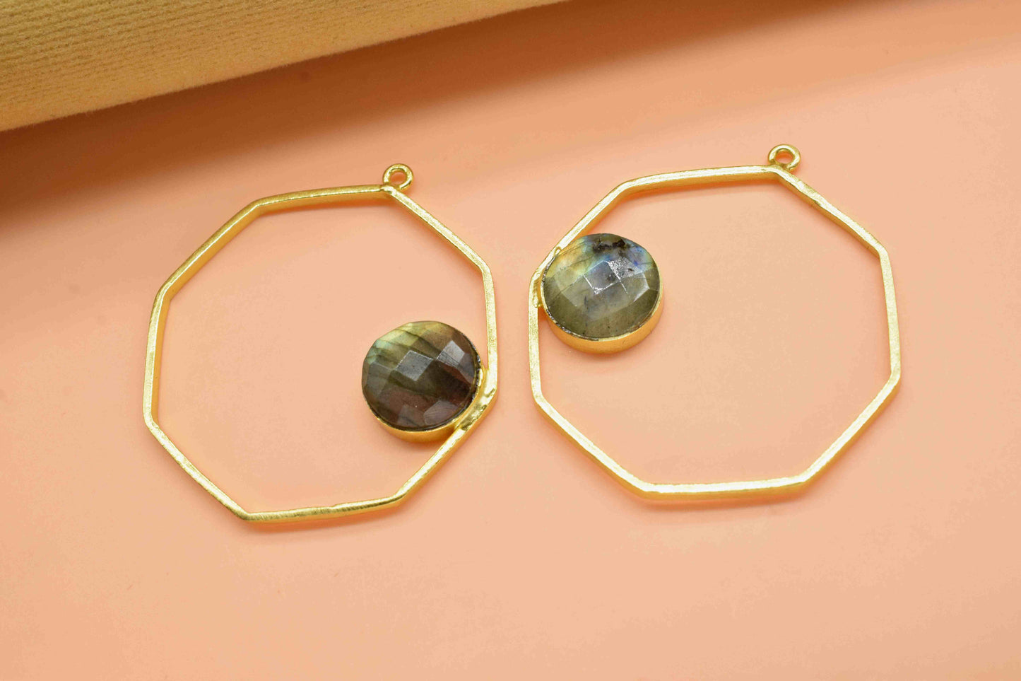 Labradorite Gemstone Component Hexagon Shape Single Bail Charm,Labradorite Connector Pendant,Finding Gold Plated Connectors, Pendant Jewelry