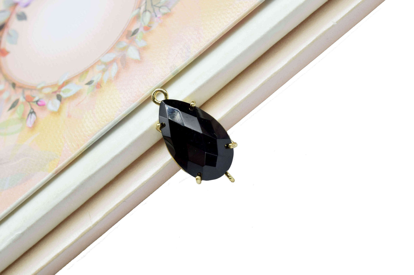 Black Onyx Connector,Black Onyx jewelry,Black Onyx Teardrop Bezel,double bail connector,Handmade Gemstone Bezel,Prong Set Bezel Pendant,Gift