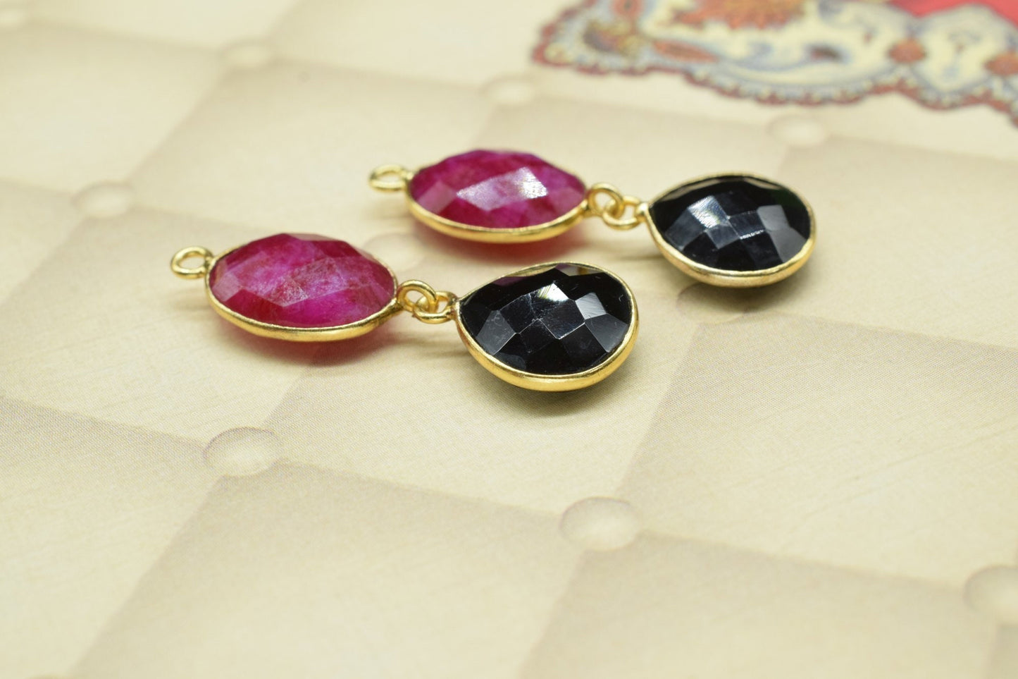 Natural Multi Stone Pendant Charm,Multi Shape Connector,Natural Ruby Jewelry,Station Bezel Link,Ruby Earring Connector,Handmade Pendant,Gift