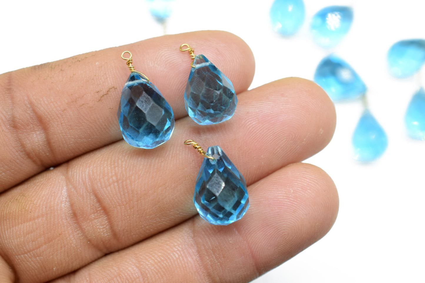 Sky Topaz 10x14mm Faceted Drops,Sky Topaz Wire Wrapped Gemstone Connector,Sky Topaz dainty Pendants ,Topaz Connector Charms,Wife Gifts,