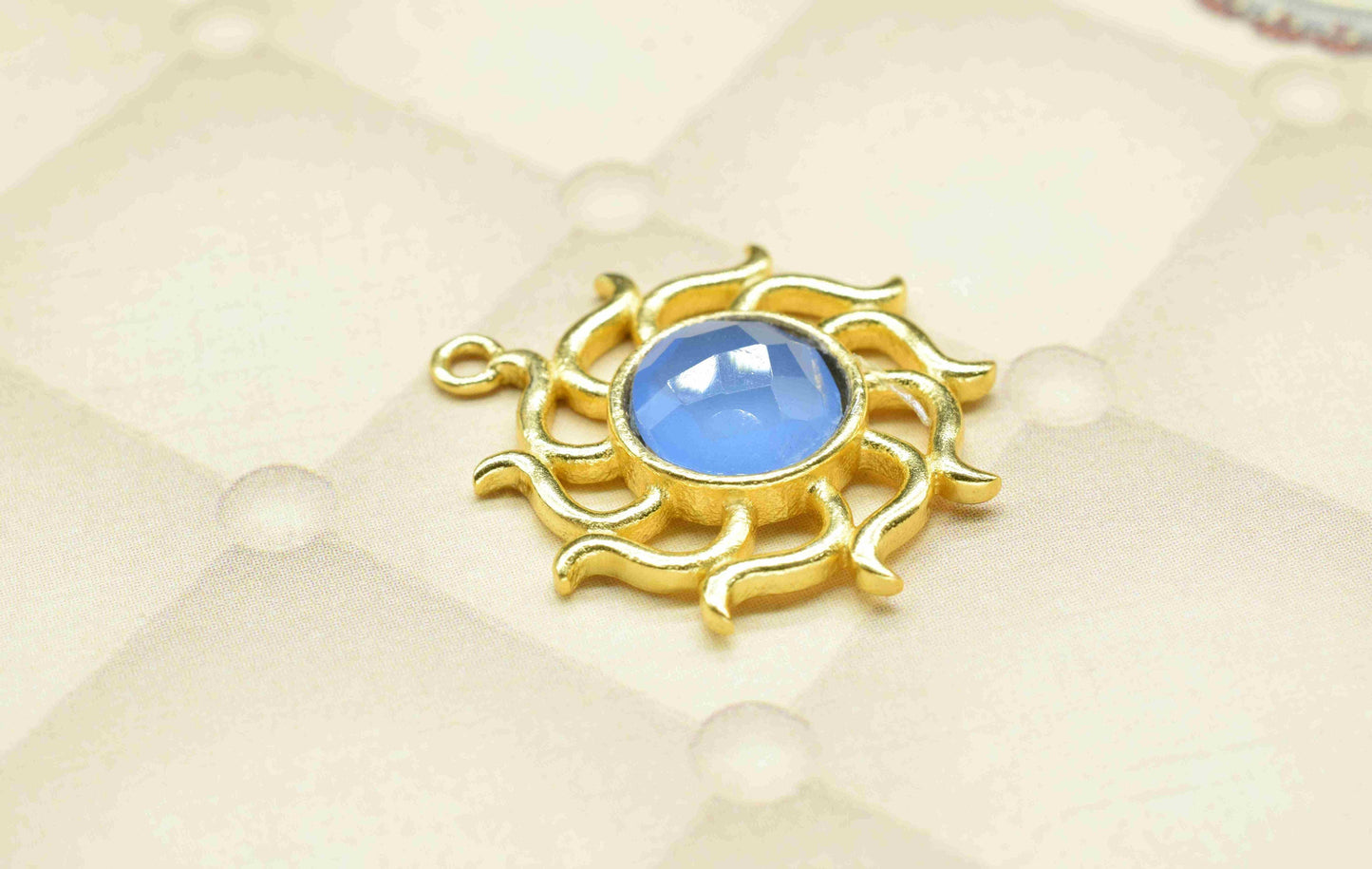 Blue Chalcedony Gemstone Component, Single Bail Charm ,Blue Chalcedony Connector Pendant , Gold Plated Connectors , Earring Component ,
