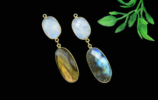 Labradorite Dangle pendants,Station Bezel Link,Moonstone pendant Charms,Component pendant,Multi Gemstone Connectors,Handmade Bezel Jewelry