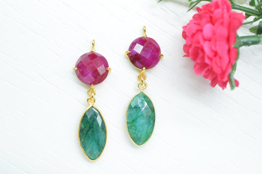 Ruby Prong Bezel Charms Connector/Emerald Jewelry/Earring Connector/Station Bezel Link Pendant/Handmade Jewelry/Carnelian/Women jewelry/Gift