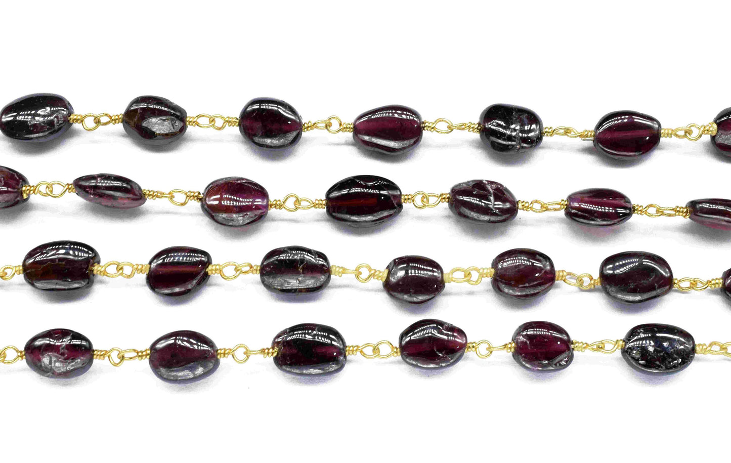 Garnet Gemstone 6x8mm To 6x10mm Oval Bead Chain,Garnet Brass Wire Wrapped Link,Garnet Beads Rosary Chain,Garnet Wire Wrapped Rosary Chain