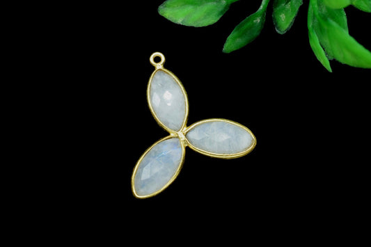 Moonstone loop connector,Natural Rainbow Moonstone,Bezel pendant ,floral gold Plated Single Point Bail,gemstone pendant,gold plated pendant,