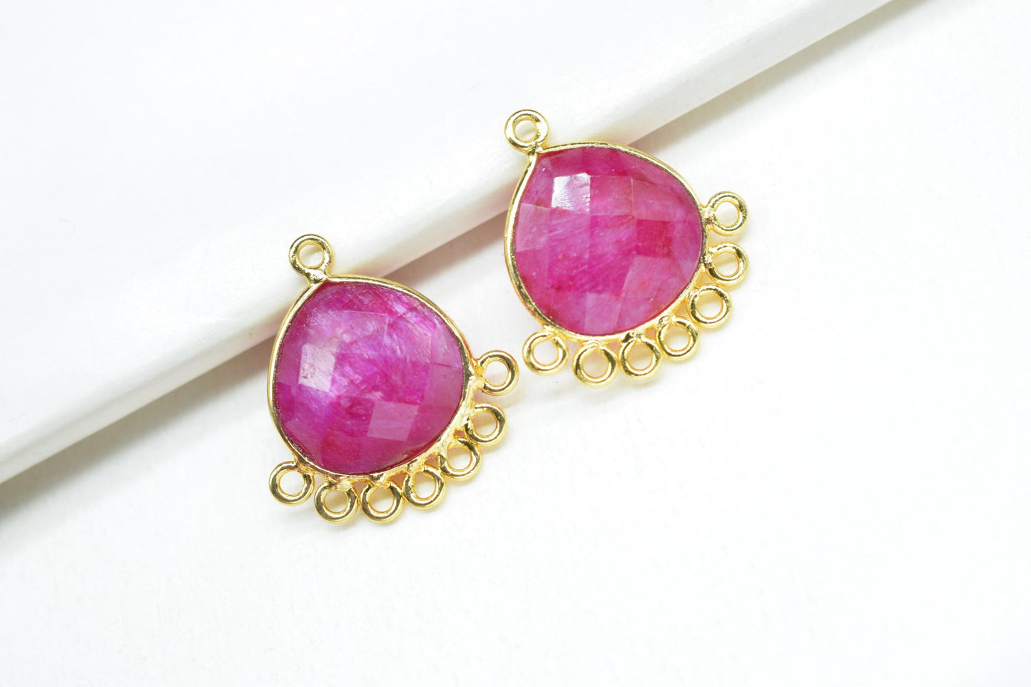 Natural Ruby 14mm Heart Bezel Charm/Charms Connector/Handmade Jewellery Connectors/Gemstone Brass Component/Women Jewelry/B'day Gift