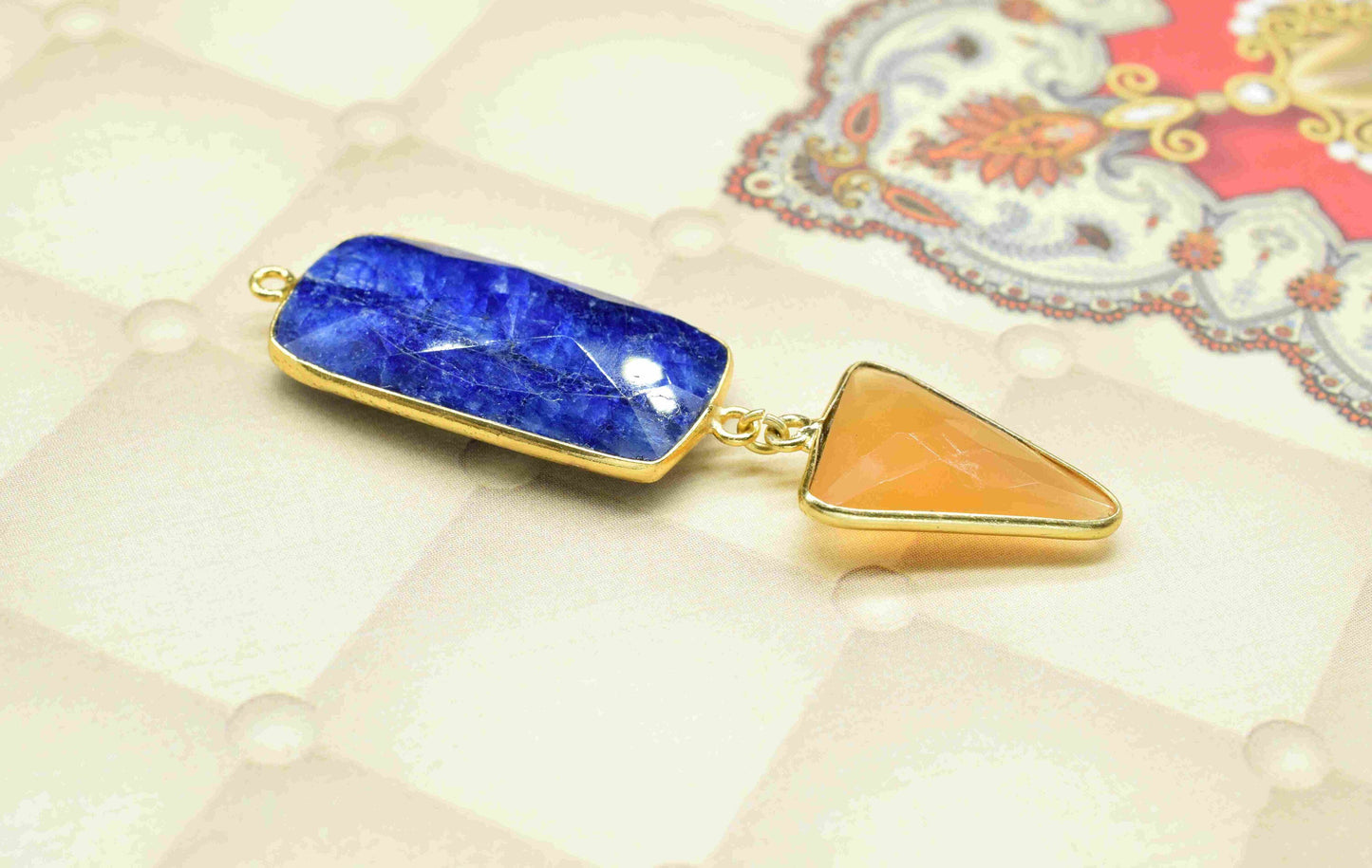 Sapphire Pendant Charms , Citrine Dangle Earring Component , Multi Gemstone Dangle Earring , Component Jewelry , B'day Gift
