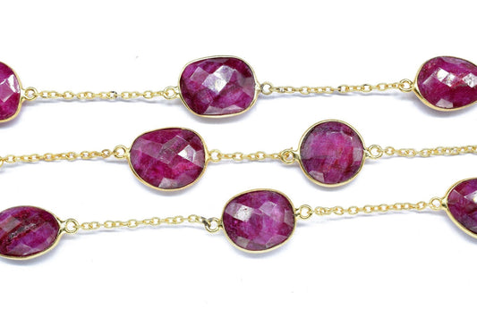 Ruby Faceted Bezel Chain Connector, Ruby Bezel Chain, Free Size Gemstone Connector, Jewelry Making Chain, Handmade Chain, Ruby Bezel Jewelry