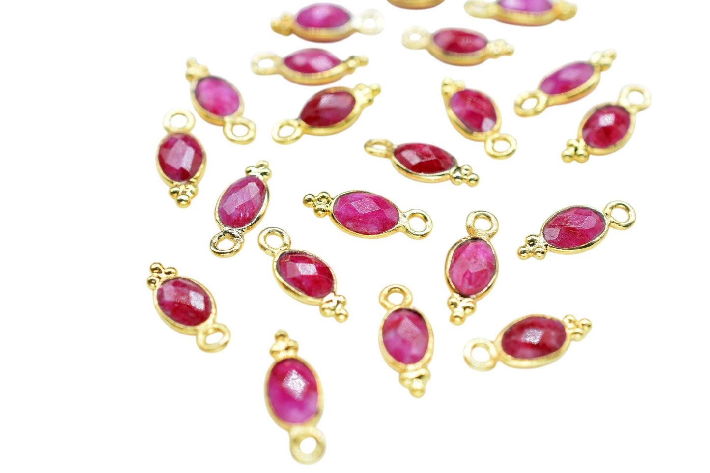 Natural Gemstone Ruby Charms Connector/Handmade Jewelry/Gold Plated Connector/Tiny Pendant/Ruby Pendant/oval Shape Connector/Gemstone Charms