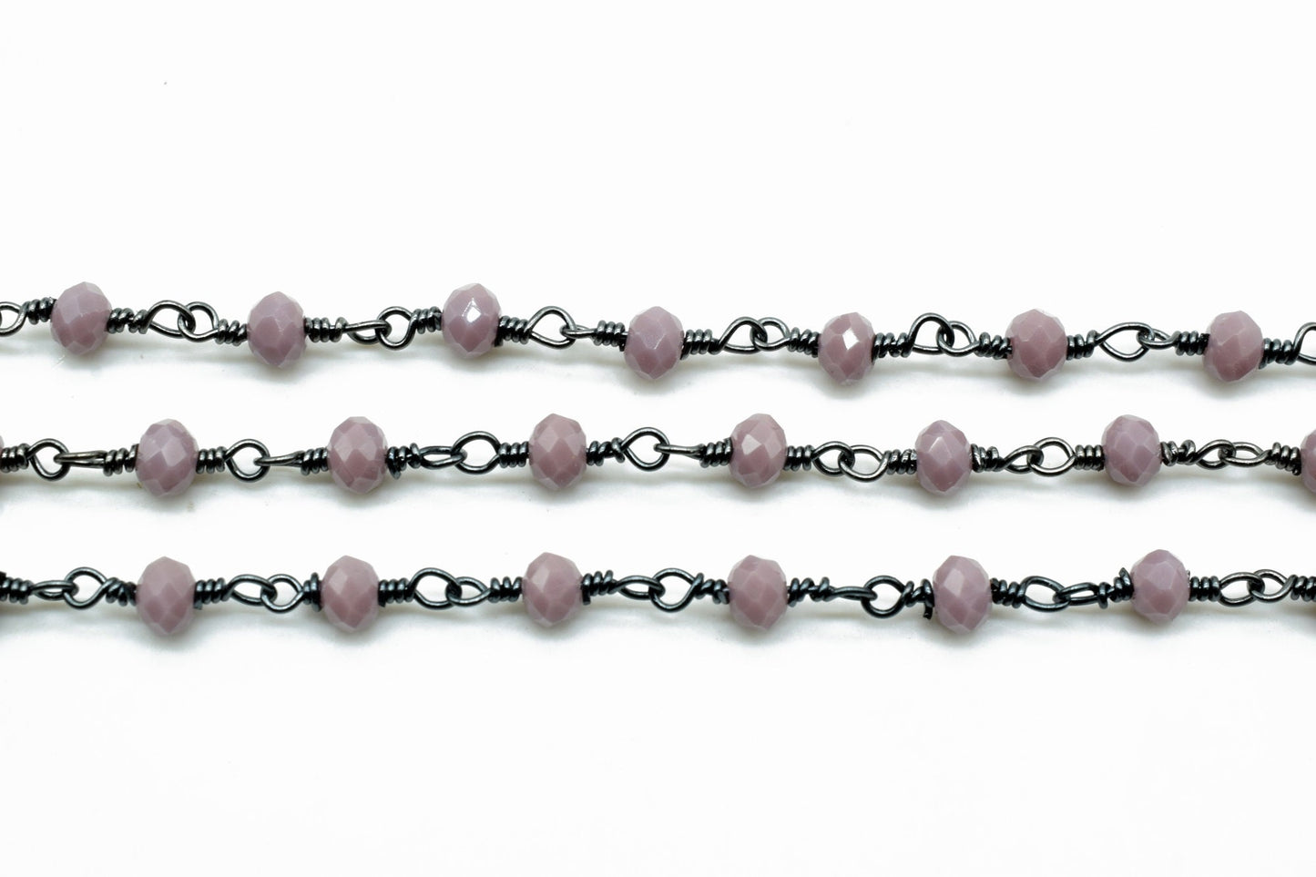 Lavender 3mm Beaded Chain,Lavender Rosary Chains,Lavender Black rhodium Wire Wrap Chain,Lavender Brass chain,Jewelry Making ChainBlack chain