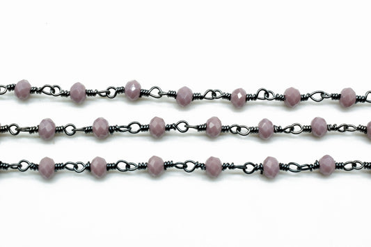 Lavender 3mm Beaded Chain,Lavender Rosary Chains,Lavender Black rhodium Wire Wrap Chain,Lavender Brass chain,Jewelry Making ChainBlack chain