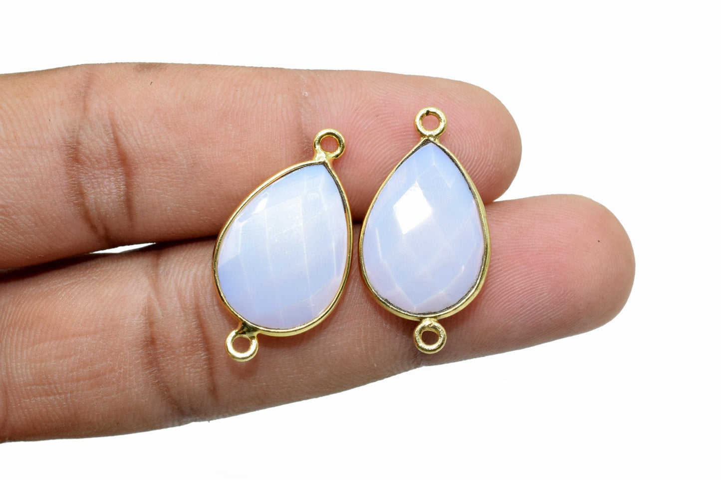 Pink Opal 13x18mm pear shape double loop charms,Pink Opal Teardrop pendant,Pink opal Gold Plated bezel,Hot Pink Opal double Bail Connector