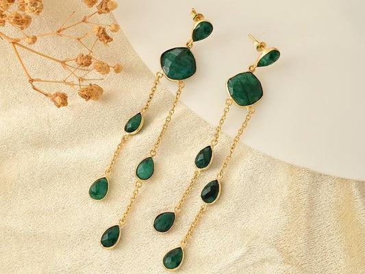 Natural Emerald Dangle Earring/Gold Plated Earring/Bridal Earring/Handmade Jewelry/Emerald Wedding Earring/Gold Plated Earring/B'day Gift