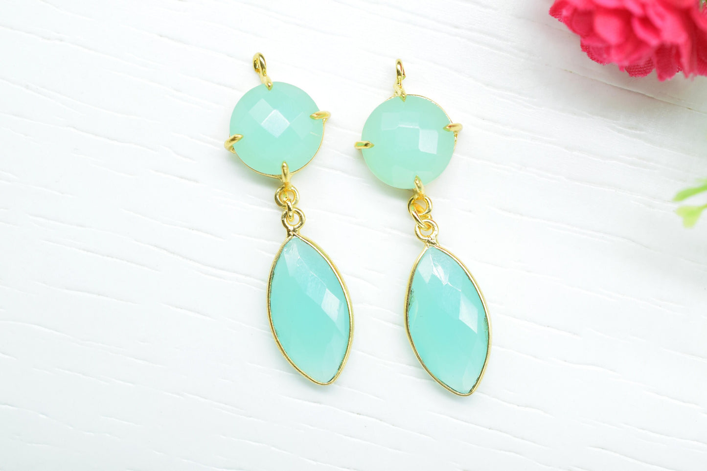 Aqua Chalcedony Prong Bezel Connector/Aqua Pendant/Prong Bezel Jewelry/Station Bezel Link Pendant/Handmade Jewelry/Connector/B'day Gift