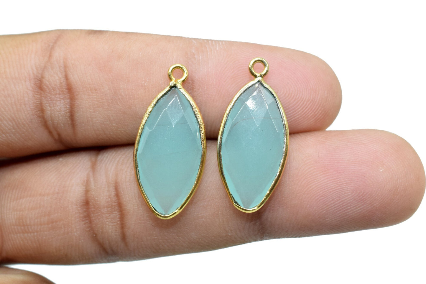 Aqua chalcedony 10x20mm Marquise shape charm,Brass Gold Plated bezel,Aqua chalcedony Pendants,Aqua chalcedony handmade charm,Aqua chalcedony