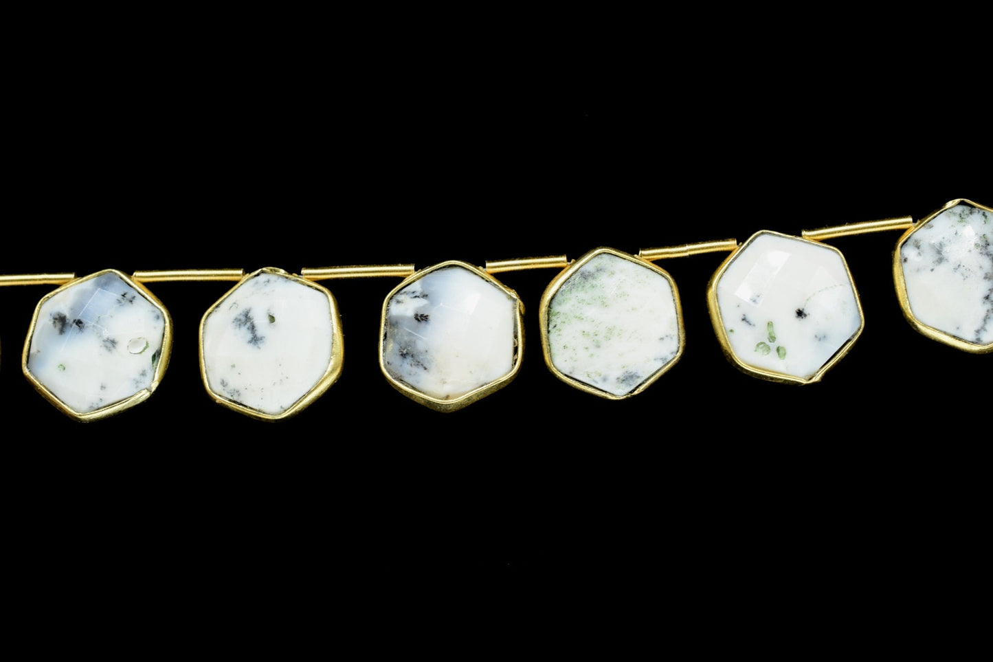 Dendrite Opal 10mm Faceted Hexagon Shape Single Bail Connector strand,Dendrite Opal Brass connectors,Opal Hexagon Pendant,