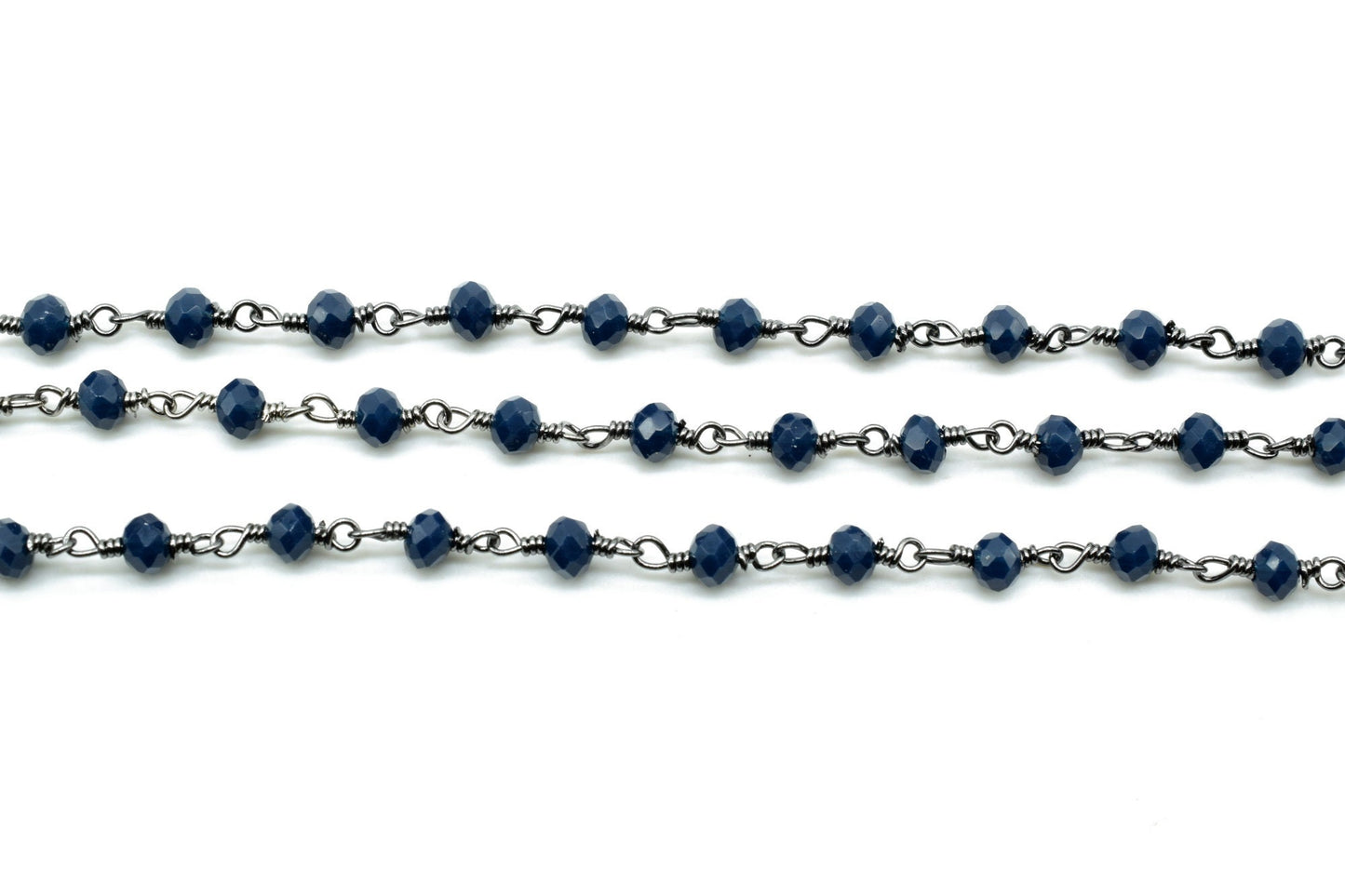 Blue Agate 3mm Beaded Chain,Blue Agate Rosary Chains,Blue Agate Black rhodium Wire Wrap Chain,Brass chain,Jewelry Making Chain,Rosary chain