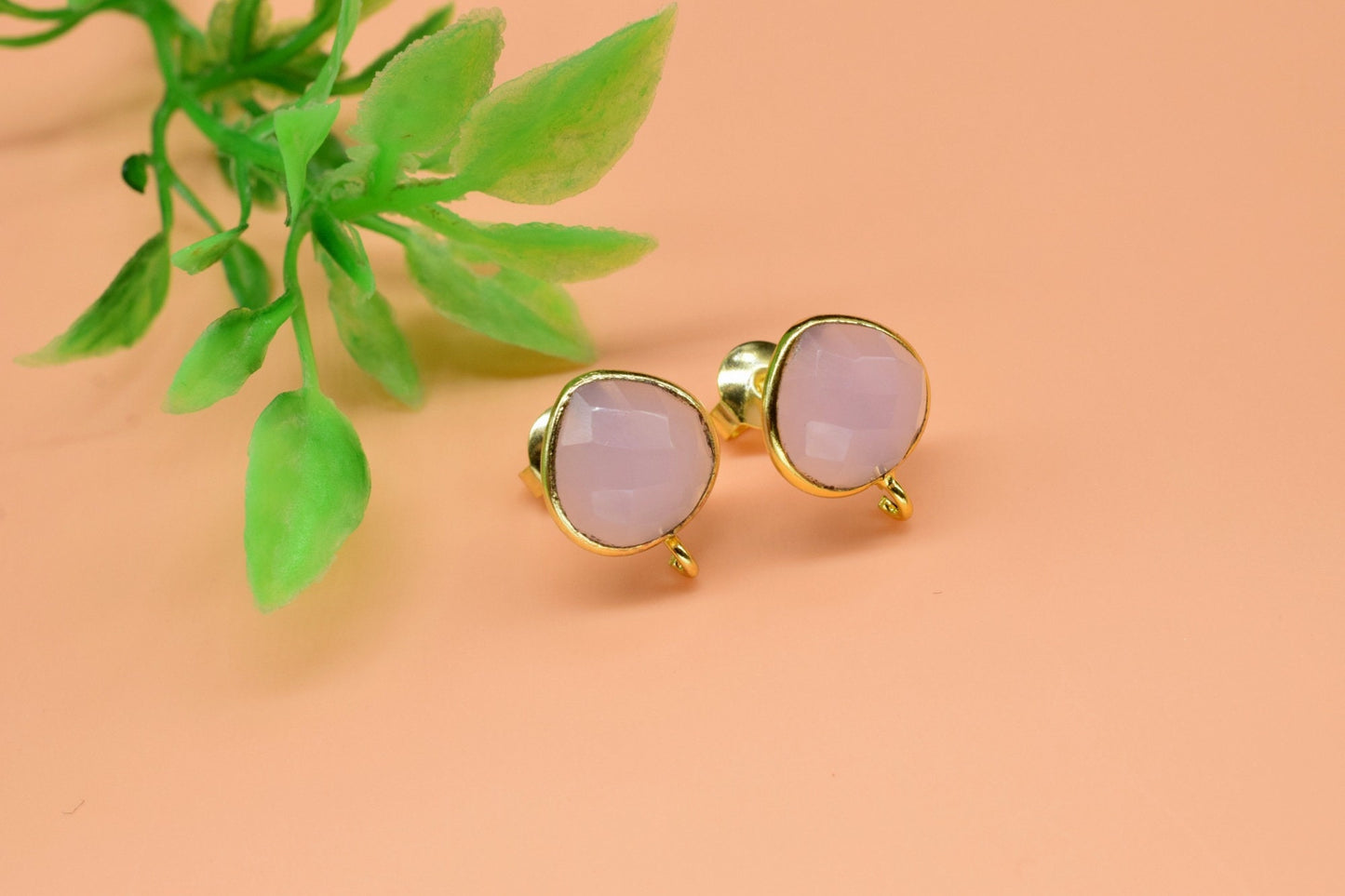 Rose Quartz 10mm Single Bail Connector Earrings,Earrings Connector,Earring Making Connector,Bezel Set Earring Connector,Gemstone Ear Post