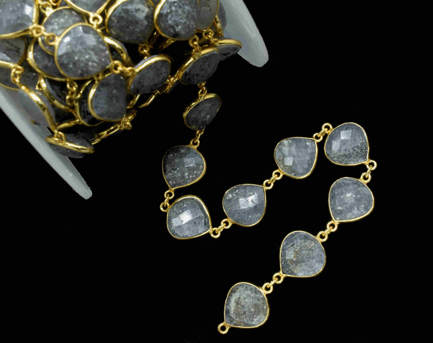 Black Sunstone Heart Shape Connector Chain, 12mm Heart Shape Sunstone Bezel Connector Chain, Black Sunstone Faceted Gemstone, Gemstone Chain