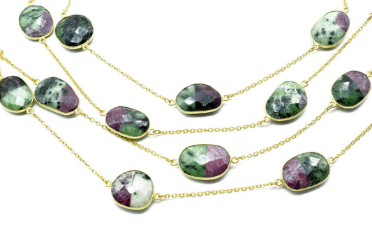 Ruby Zoisite Faceted Bezel Connector Station Link Chain,Ruby Zoisite Free form Connector Chain,Ruby Zoisite Bezel Connector Chain,Bracelet