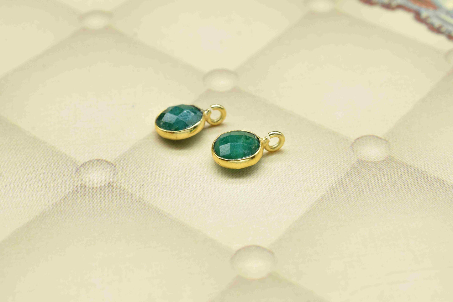 Emerald 6mm Round Earring Connector,Jewelry Making,Emerald connectors stud,Gold Plated Earring Connector,Gemstone Link Connector,Round Studs