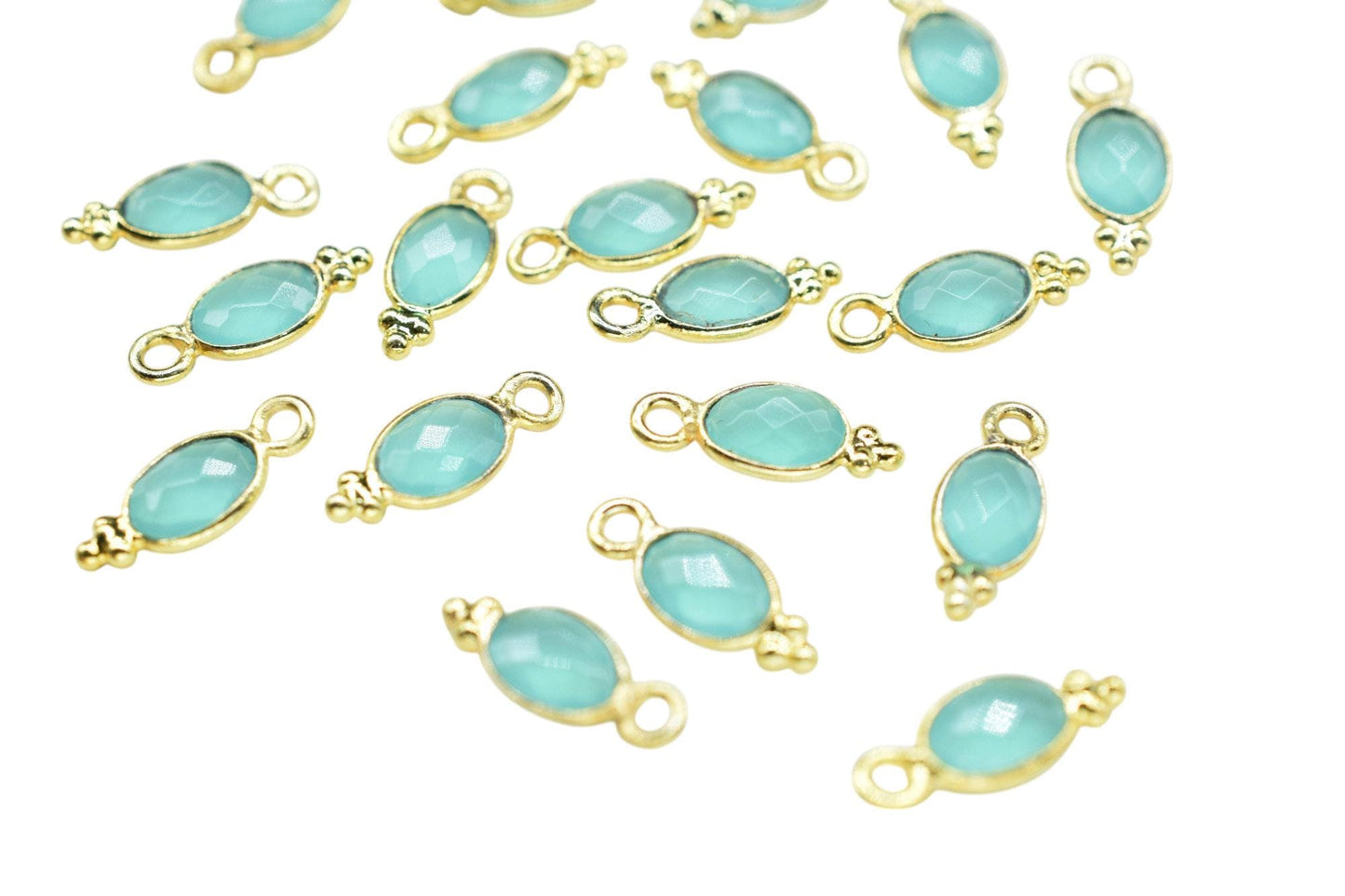 Aqua Chalcedony Charms Connector/Handmade Jewelry/Gold Plated Connector/Tiny Pendant/Aqua Pendant/oval Shape Connector/Gemstone Charms/Gift
