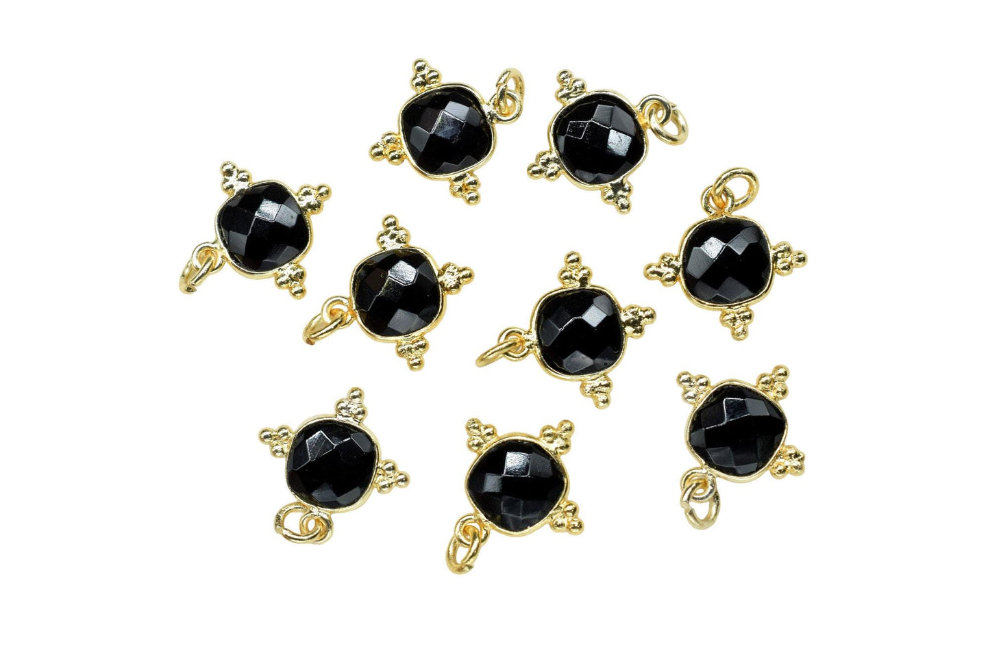 Black Onyx 8mm Cushion Bezel charm/Station Bezel Link Supplies/Black Onyx Jewelry Making/Square Pendant//Gemstone Connector Pendant/Gift