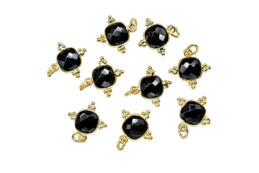 Black Onyx 8mm Cushion Bezel charm/Station Bezel Link Supplies/Black Onyx Jewelry Making/Square Pendant//Gemstone Connector Pendant/Gift
