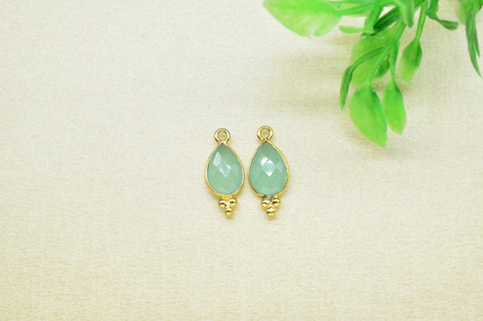 Aqua Chalcedony 7x10mm Pear Shape Gold Plating Bezel,Aqua chalcedony Single Bail Charms Jewelry,Aqua Chalcedony Faceted Bezels Charms,Gift