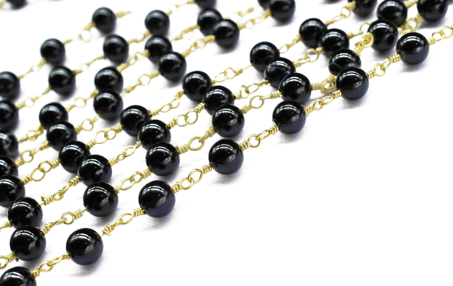 Black Agate Smooth Beads Rosary,black Agate Wire Wrapped Chain By Foot For Necklace,Black Agate 6mm round Shape Handmade Jewelry Making,Gift