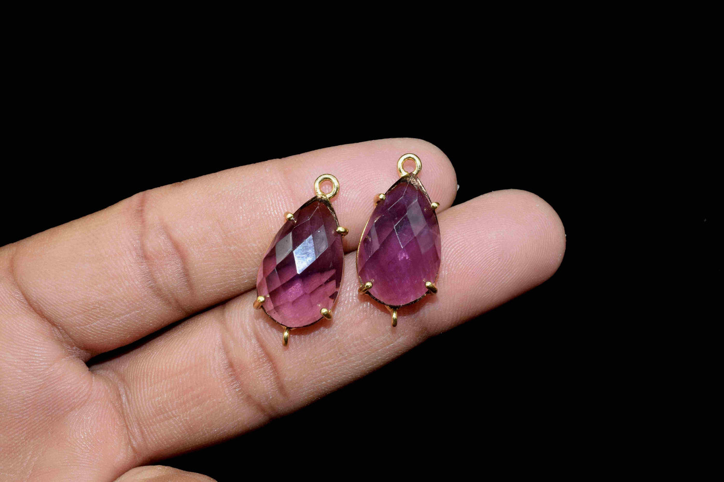 Amethyst Connector,Amethyst jewelry meking,12x20mm Teardrop Bezel,double bail connectors,Prong Set Bezel Pendant,Handmade Gemstone Bezel