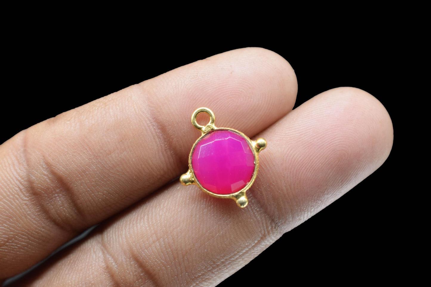 Pink Chalcedony Pendant/Gemstone Component/Round Shape Charm/Single Bail Charms/Wholesale Supply/Gold Plated Jewellery/B'day Gift