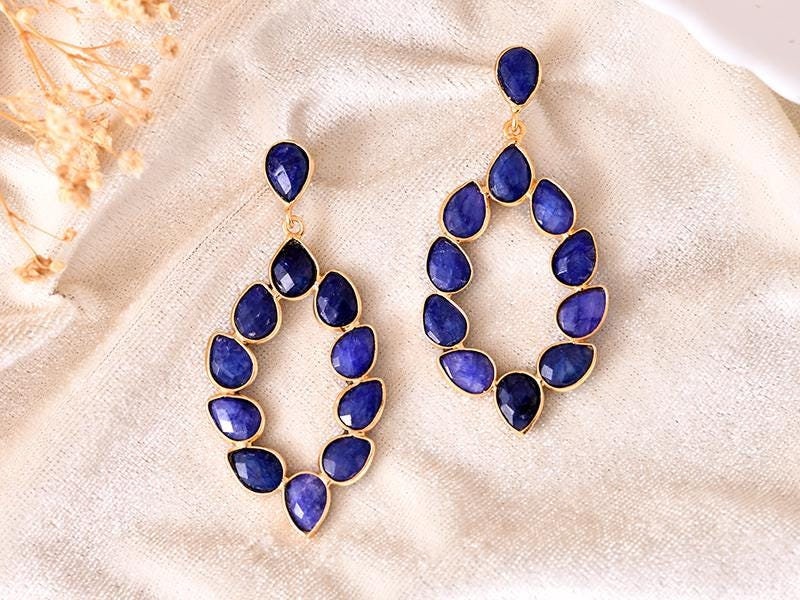 Blue Sapphire Earrings/Bridal Earring/Wedding jewelry/Bridesmaid Earrings/Statement Earrings/Blue Gemstone Earrings/Birthday Gifts/Sapphire