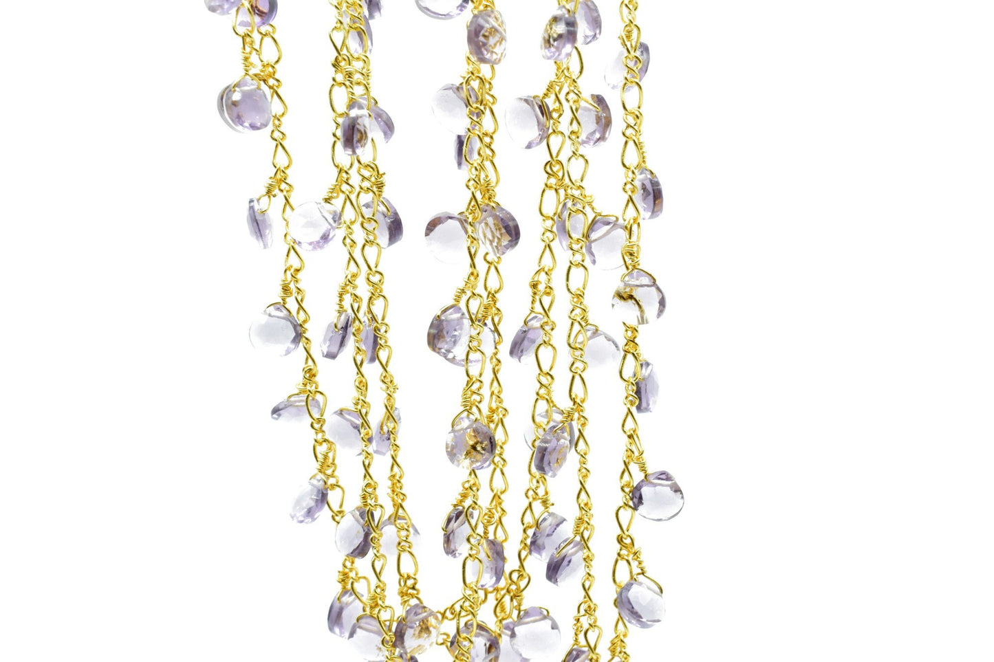 Amethyst 6mm Heart shape Briolette Chain,Briolette Wire Wrapped Gemstone chain,Faceted Rosary Chain,Handmade Gemstone rosary style chains