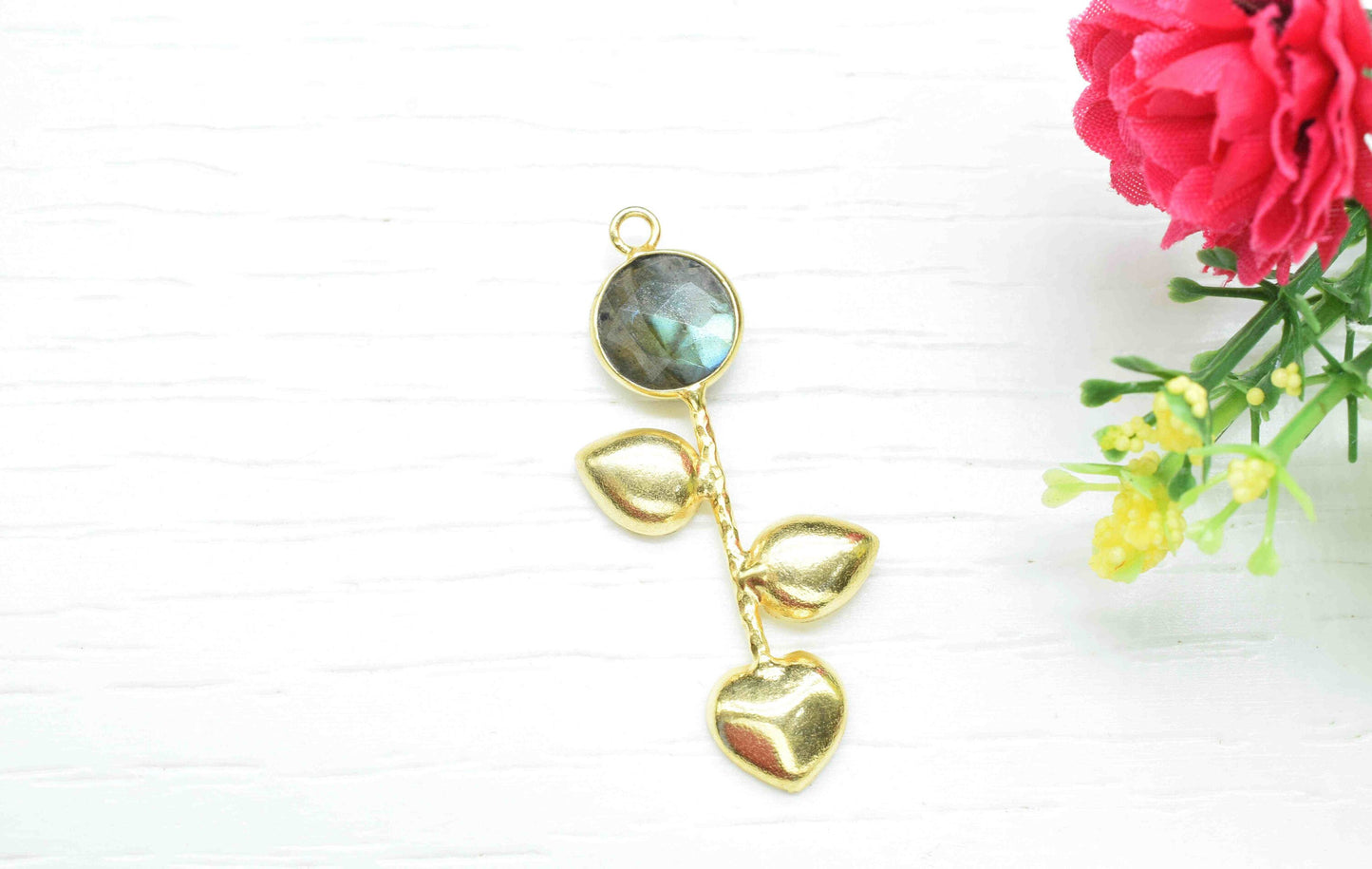 Labradorite Round Shape Pendant ,Labradorite Single Bail Charms  , Genuine Gemstone Charms ,Gold Plated Gemstone Connector,Summer Collection