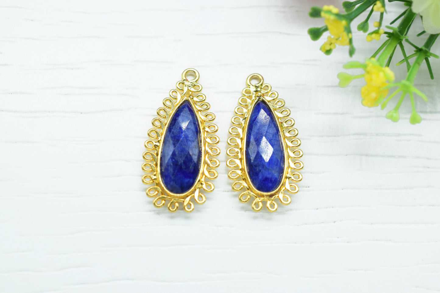Blue Sapphire 8x20 Teardrop Bezel Charms,Wholesale Jewelry,Single Bail Pendant,Gemstone Brass Component,Handmade Jewellery Connectors,Gift