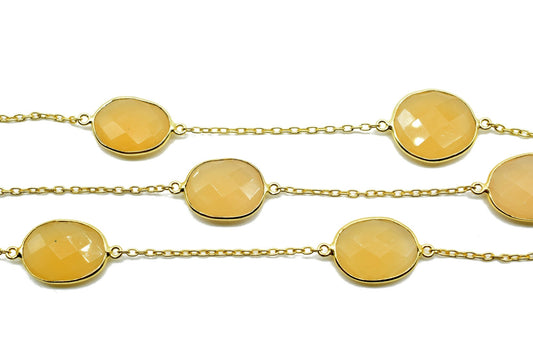Yellow Sapphire Bezel Connector Chain,Free form Size Faceted Gemstone Connector Chain,Handmade Bezel Link Chain,Gold Plated Bezel Link Chain