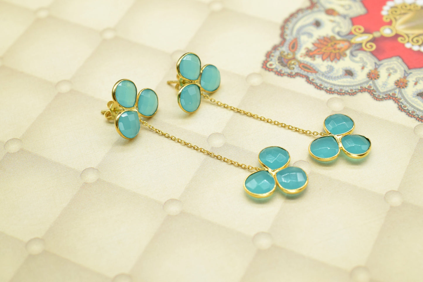 Aqua Chalcedony Gemstone Earrings/Gold Plated Jewelry/Chalcedony Handmade Jewelry/Heart Shape Earring/Anniversary Gifts/Bridesmaids Earrings